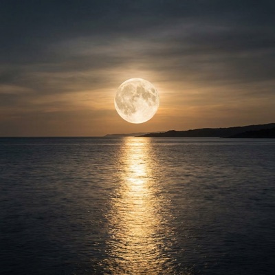 Full moon over a calm ocean
